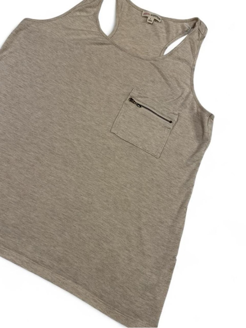 Zenana Outfitters Taupe/Beige Racerback Tank with Zip Pocket - Picture 2 of 5